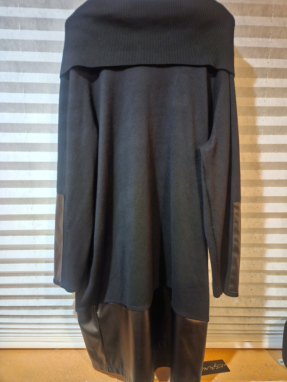 Say What? Black Off-Shoulder Sweater with Faux Leather Trim
